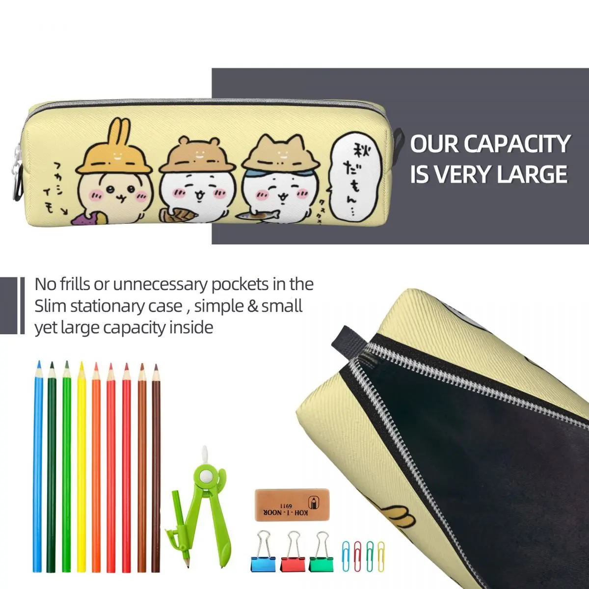 Kawaii chiikawa anime dos desenhos animados lápis caso lápis titular caneta crianças grande capacidade saco material escolar zíper papelaria
