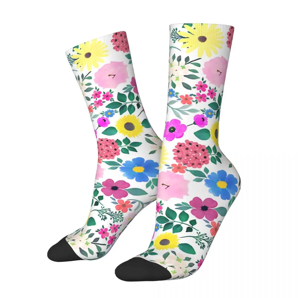 Vintage Beautiful Flowers Botanical Watercolor Painting Men's compression Socks Unisex Harajuku PatternPrinted Novelty Crew Sock