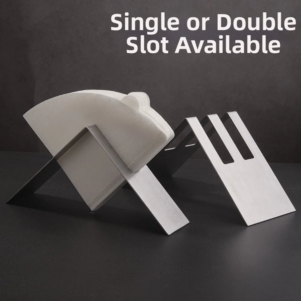 Stainless Steel Coffee Filter Holder V-Shaped Single/Double Slot Filter Paper Storage Rack Durable Fan-Shaped
