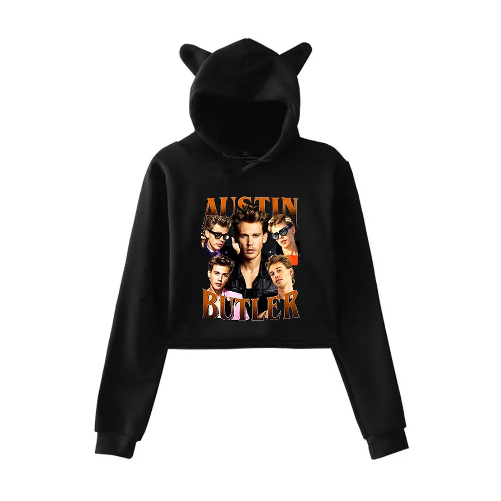 Austin Butler Merch Vintage anni '90 Streetwear logo Felpa con cappuccio Felpe con cappuccio per ragazze Cat Ear Crop Pullover sportivo alla moda
