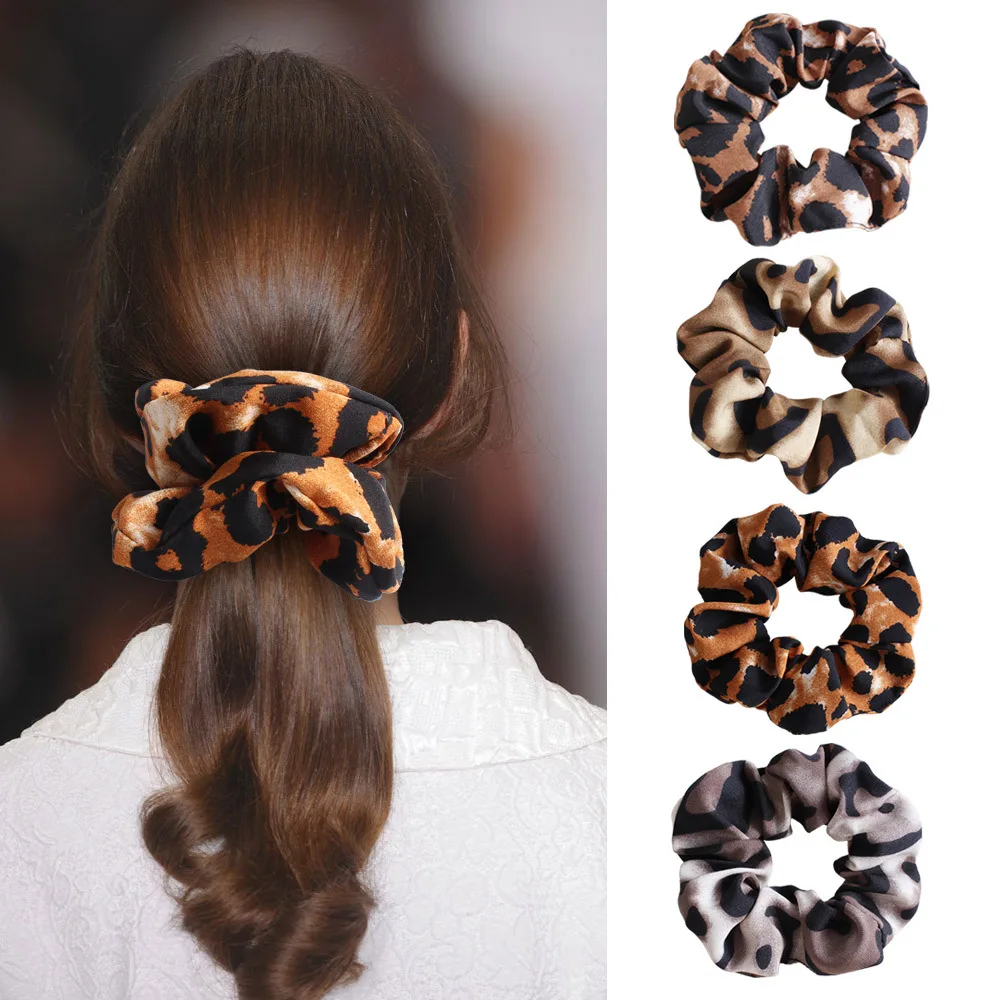 Ikat Rambut Motif Leopard Besar Premium untuk Kuncir Kuda, Ikat Rambut Bunga Besar, Aksesoris Rambut Temperamen