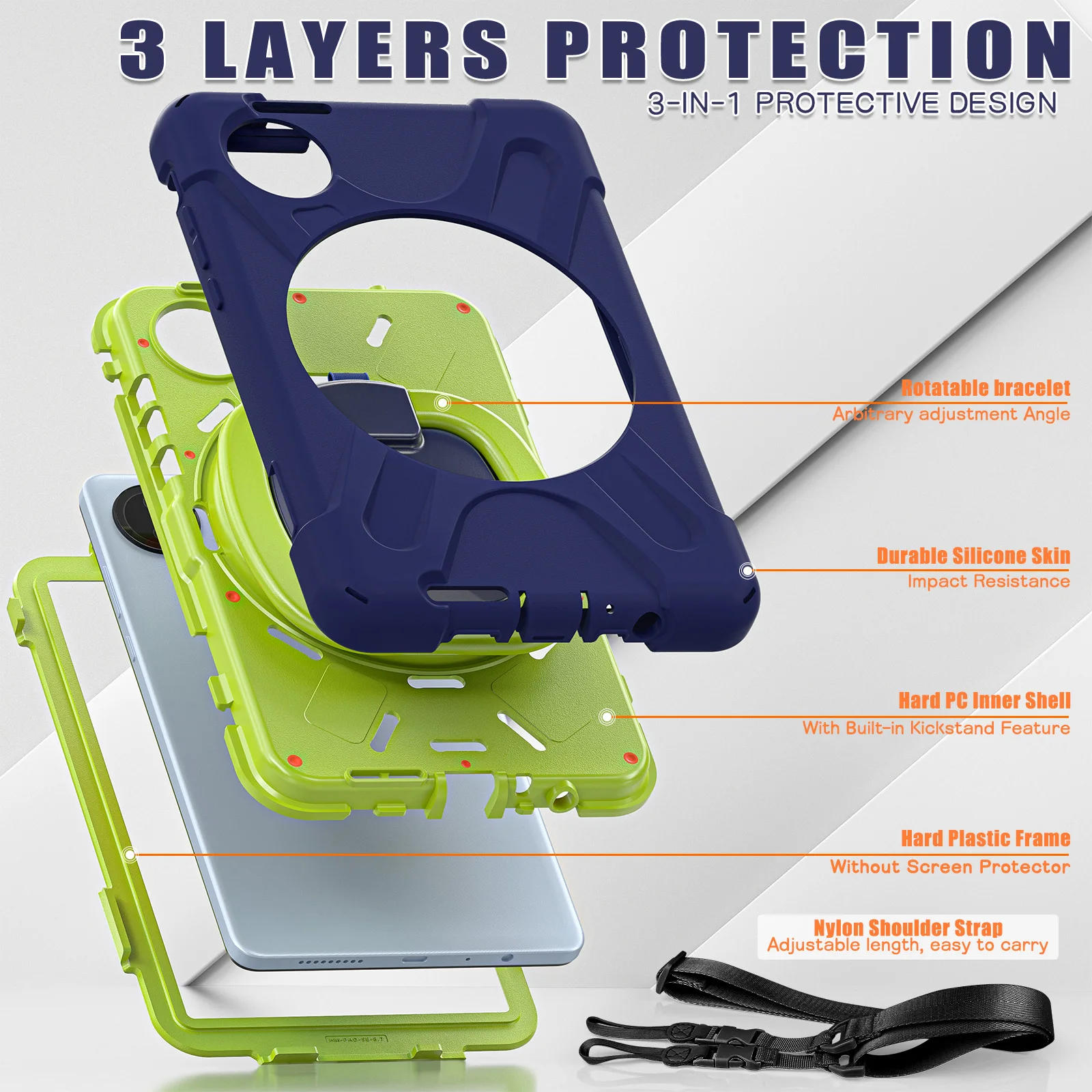 360 Rotating Kids Case For Xiaomi Redmi Pad SE 8.7 4G 2024 WiFi 8.7 inch Heavy Duty Stand Cover With Handle Grip Shoulder Strap