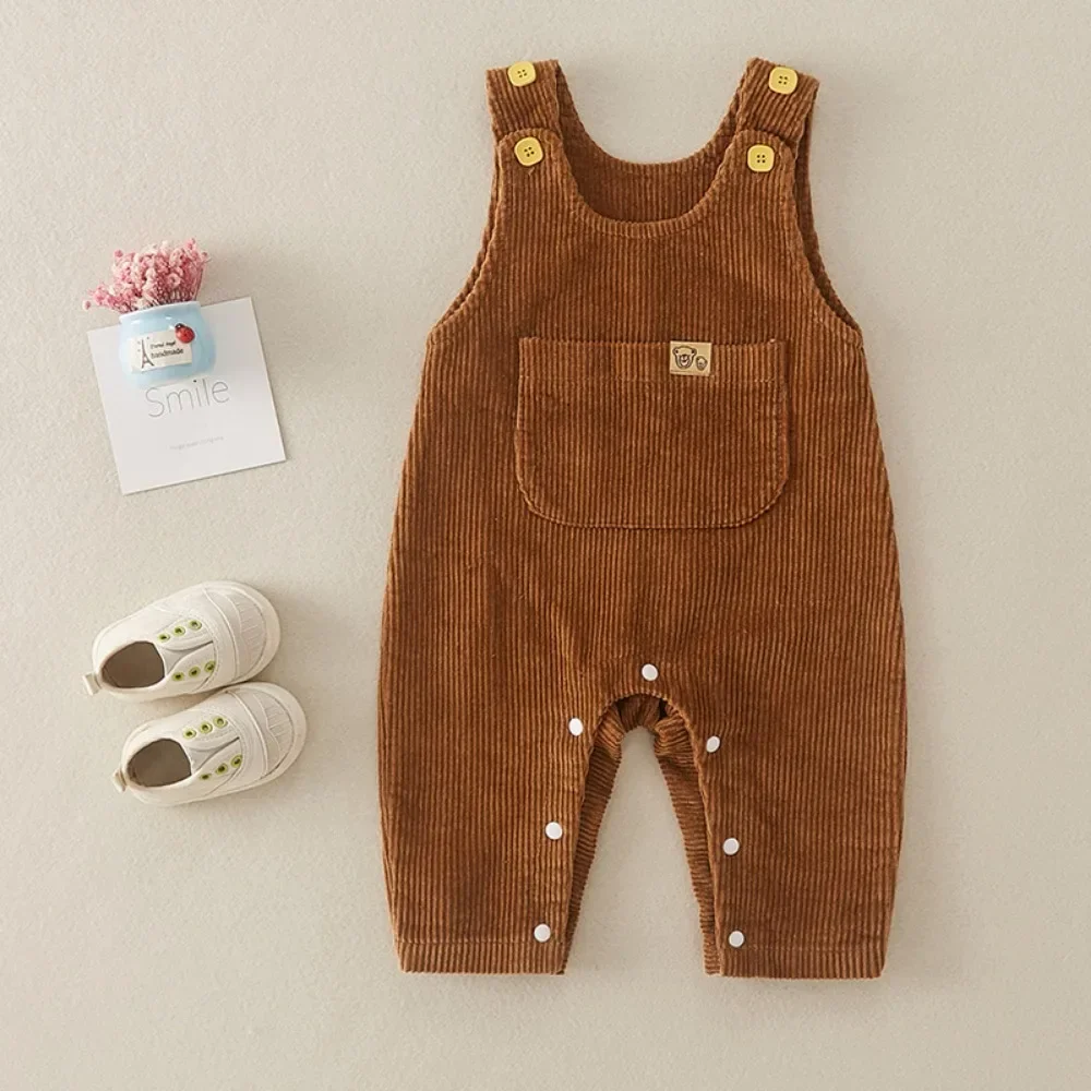 2023 Autumn Baby Clothes Newborn Cute Sleeveless Corduroy Overalls Soft Solid Cotton Button Romper Kids Casual Strap Bodysuit