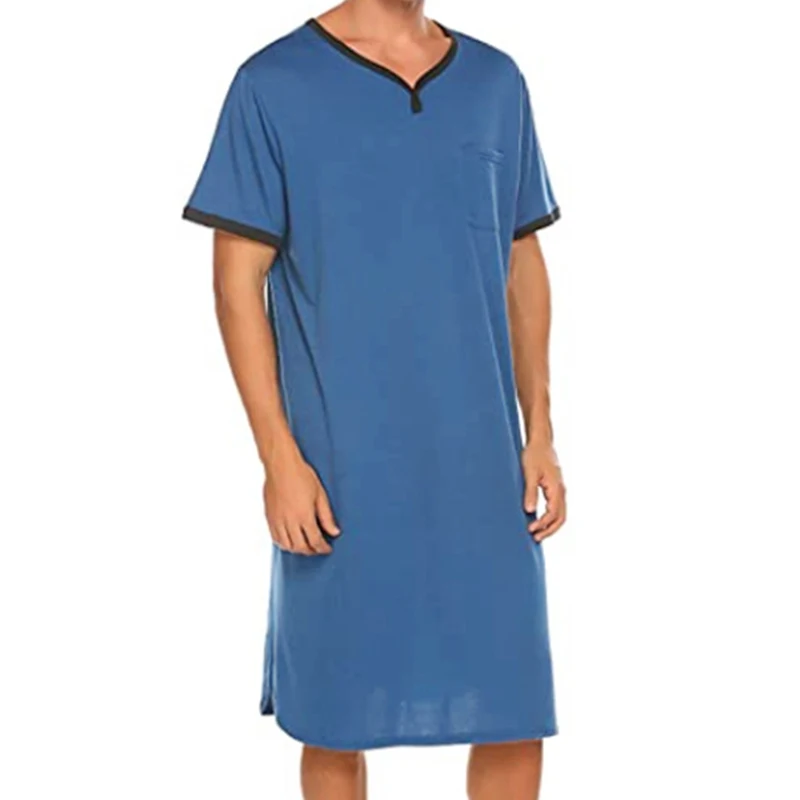 Men's Short Sleeve Thin Lengthened Leisure Pajamas Loose Skin Friendly Cotton Robes Homewear Bathrobes Vintage Nightgown M-3XL