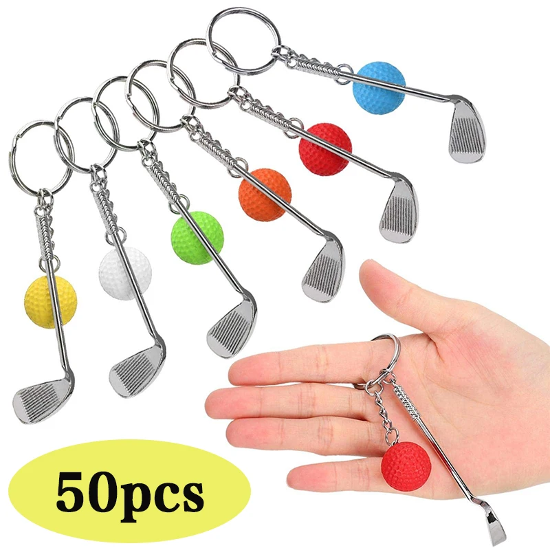 

50Pcs Keychain Mini Golf Racket Ball Pendant Keyring Key Ring Creative Metal Pendant Tennis Key Chain Sports Clubs Gift