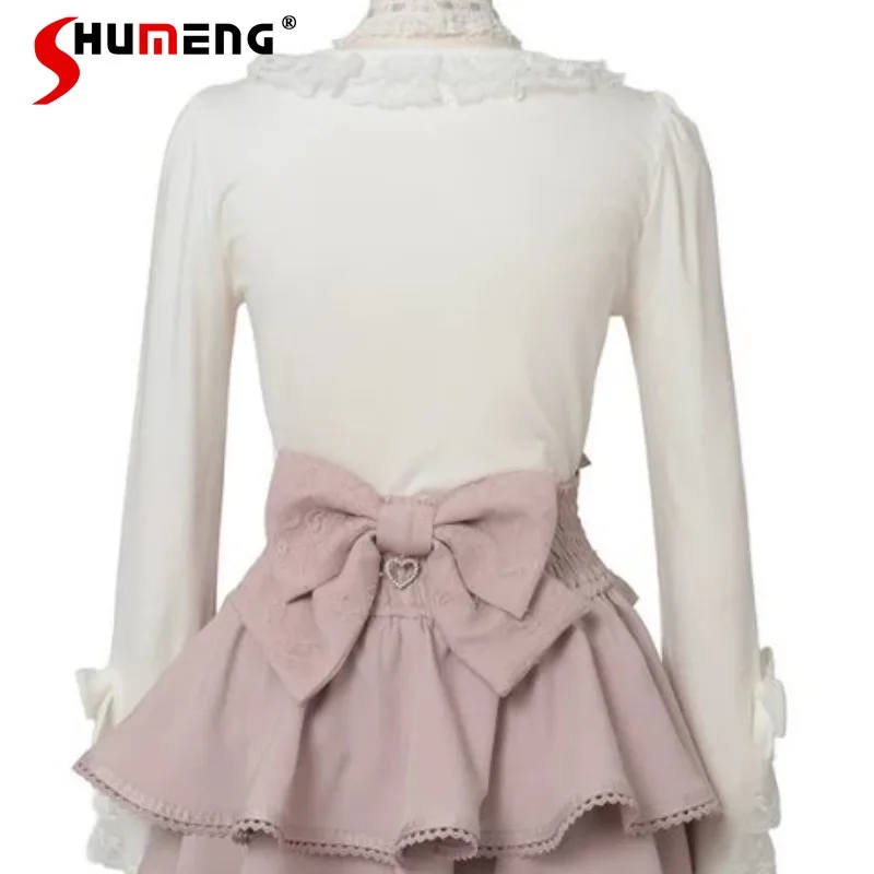 

Весенний повседневный свитер с кружевными рукавами и воротником-чокером в стиле Лолита, мягкий трикотажный топ, три цвета, для женщин и девушек