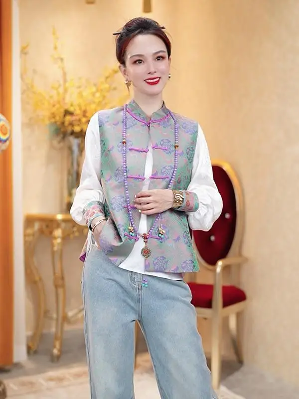 Veste rétro chinoise à boutons, vêtement d'extérieur pour femmes, printemps automne, haut de gamme, style national, col zen, épaulettes, haut