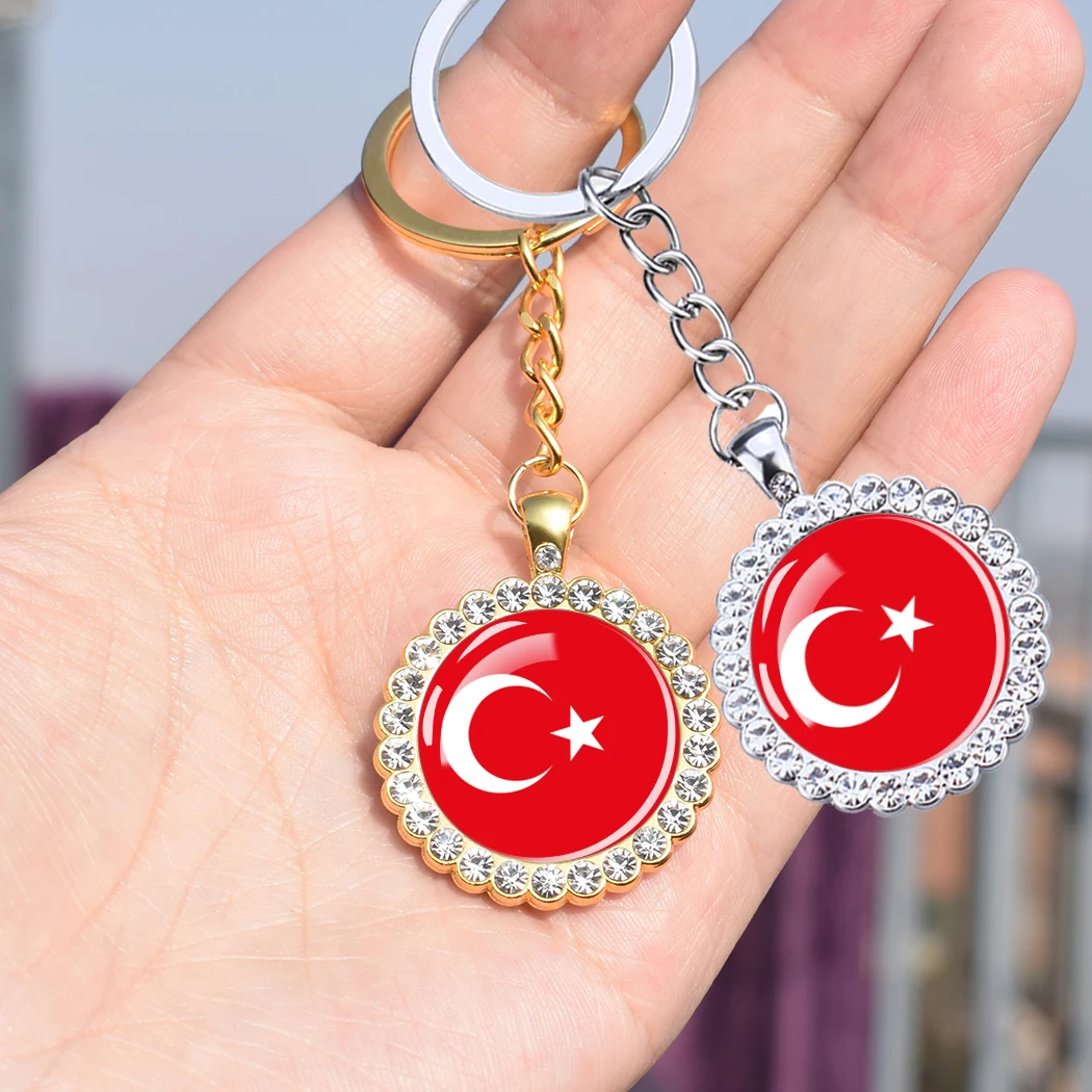 Turkey Flag Keychains Glass Rhinestone Wings Pendant Key Chain Patriot Souvenir Jewelry Accessory Turkey Flags Keyring Gifts