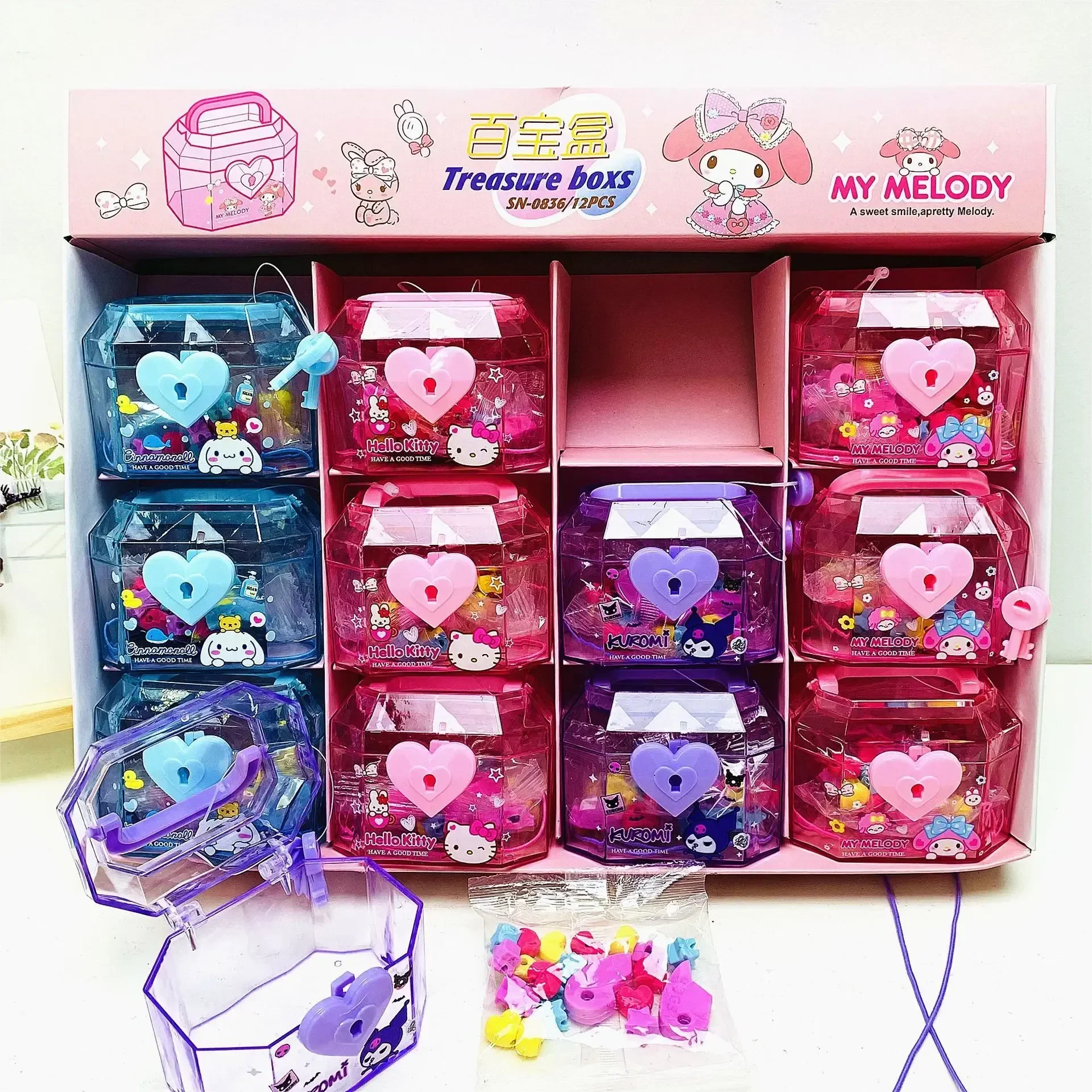 Creative Cartoon Sanrio With Lock Box Treasure Chest Eraser Interest Diy Mini Eraser Stationery Store Student Supplies Wholesale