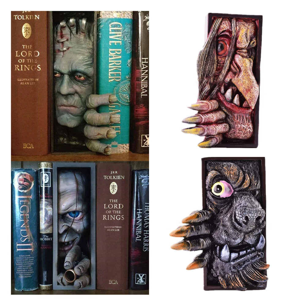 Monsters On The Bookshelf Creepy Peeping Resin Book  Strange Face Sculptures Haunted Houses Secret Room Escape Props Decorations