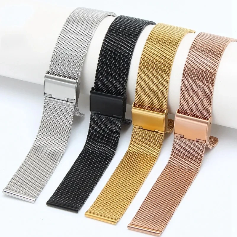 Milanese Watchband 20mm 22mm Universal Stainless Steel Metal Watch Band Strap Bracelet Black Rose Gold Silver Wriststrap Correa