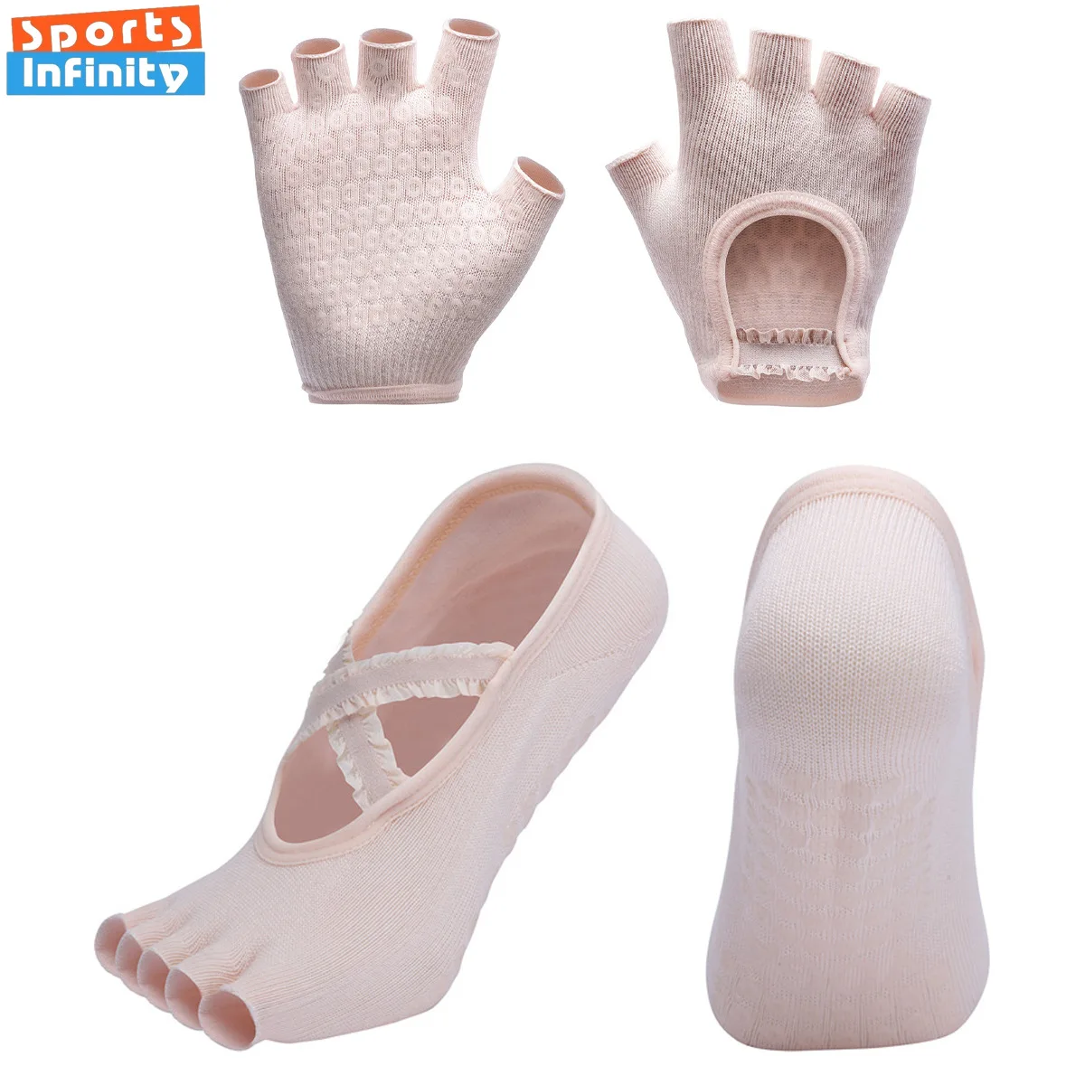 Half Vinger Handschoenen Sok Set Vrouwen Kanten Bandjes Yoga Sokken Anti Slip Dans Fitness Sportsokken Pilates Sokken Yoga Accessoires