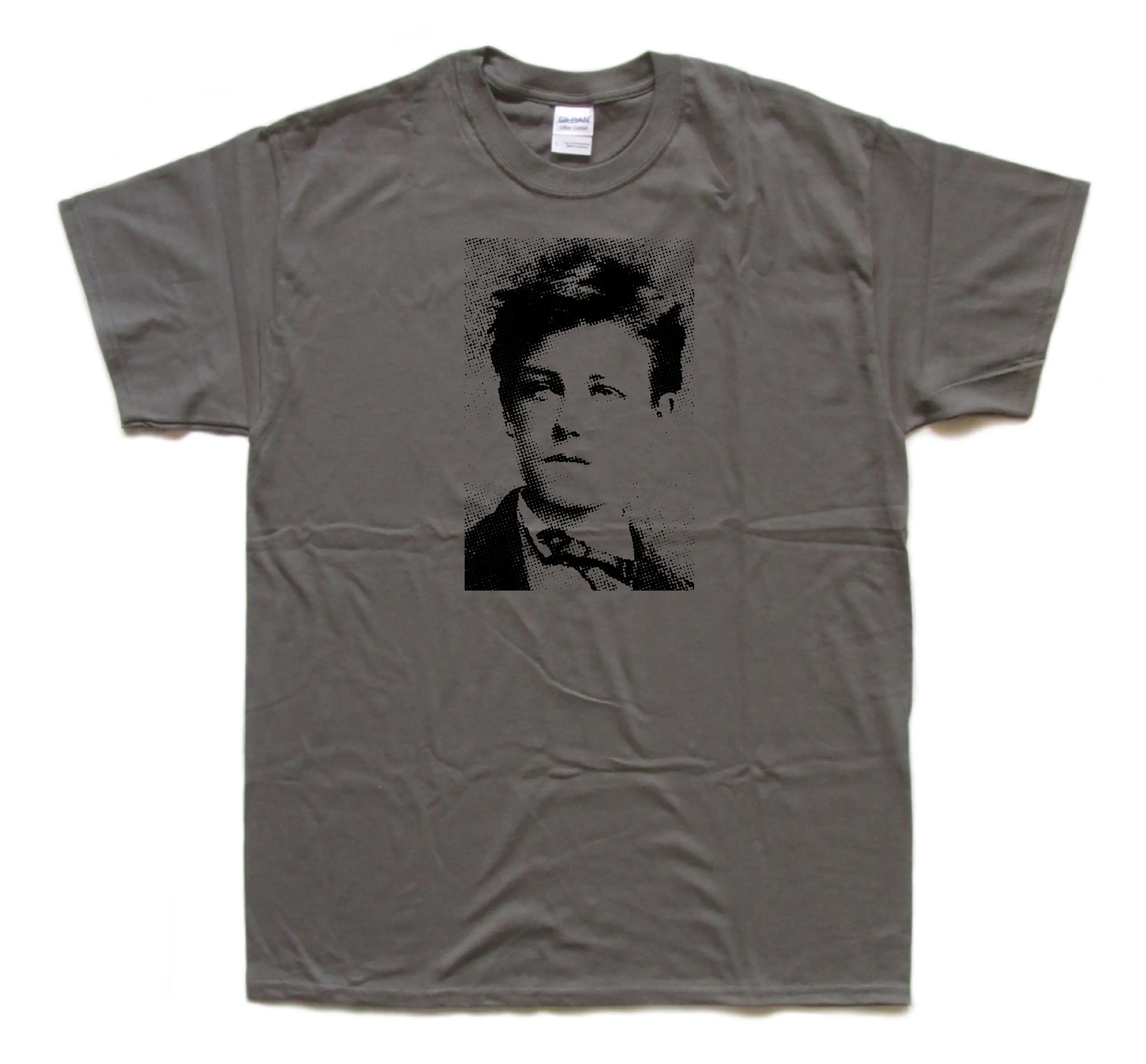 French Poet Arthur Rimbaud Screen Printed Charcoal Cotton T Shirt