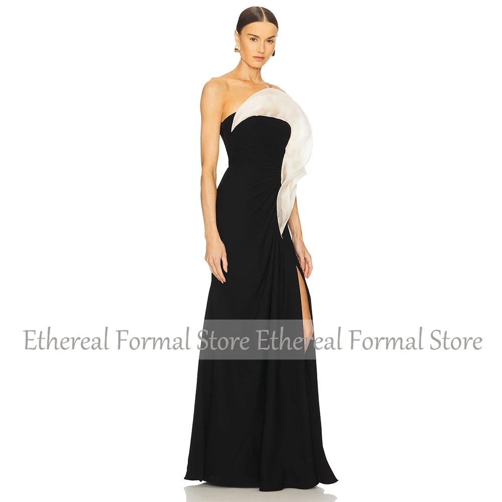 Elegant Black Women's Evening Gown Strapless Sleeveless Mermaid Slit Simple Floor Length Formal Party Dress 2025 Prom Dress