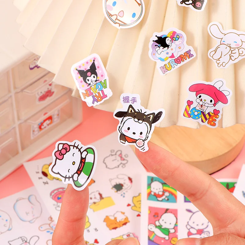 Sanrio 4Sheets 100pcs Cartoon Sticker Pochacco Kuromi Melody Kitty Kawaii Stickers Student Stationery Supplies Birthday Gifts