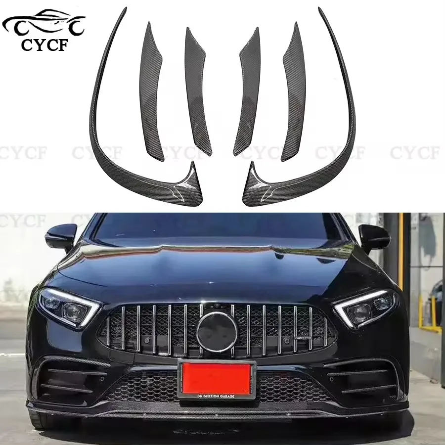 For Mercedes Benz CLS Class W257 2018+ Carbon fiber front bumper separator decorative wind knife models installed auto accesso