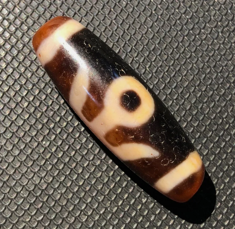 Magic Tibetan Old Agate Orange Red Guiren Tairen Totem dZi Bead 12*38mmC2047