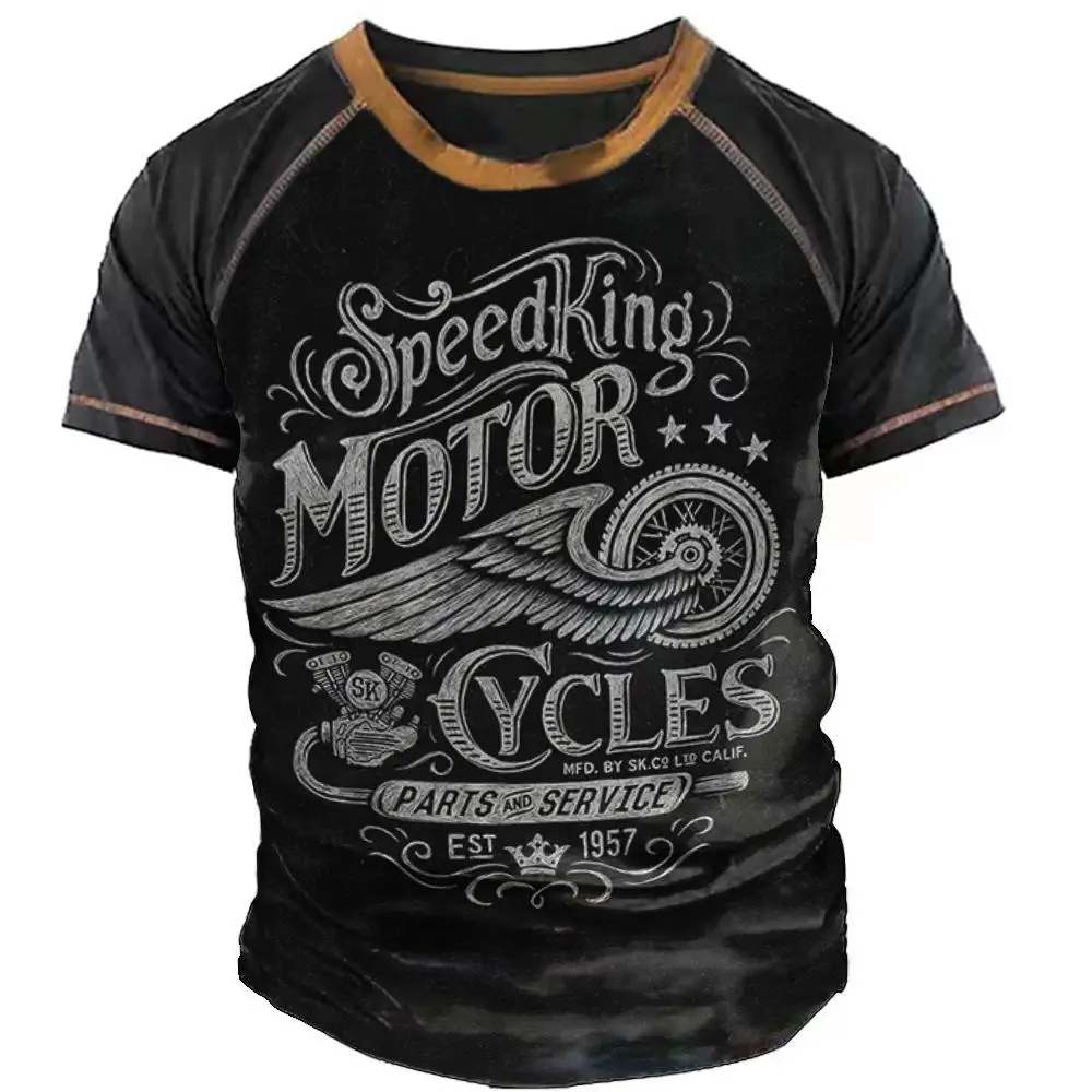 Camisetas deportivas de motocicleta para hombre, camisa Vintage de manga corta con estampado 3D, cuello redondo, Top suelto de verano