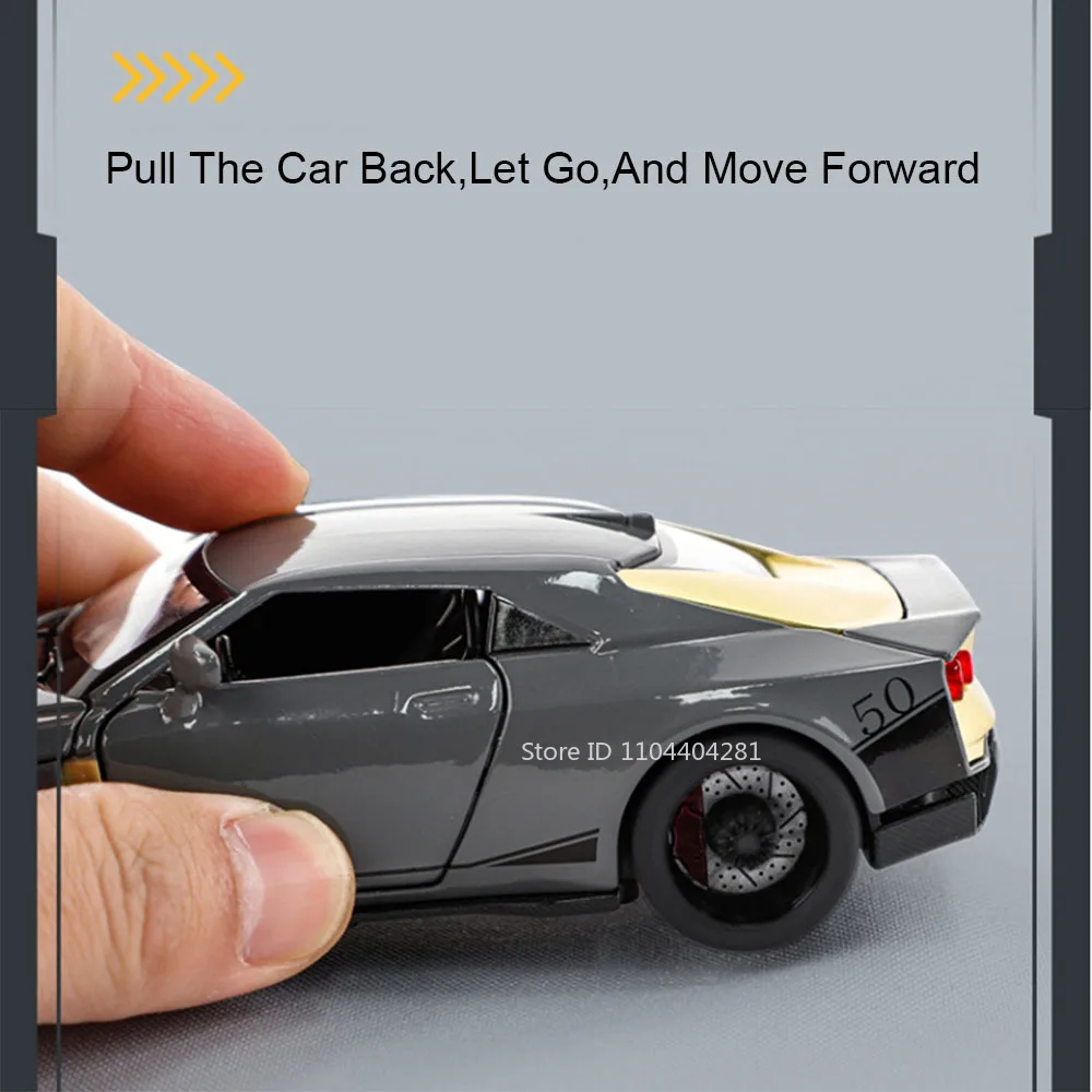 1:32 GTR50 R35 Model Diecast Alloy Car Toys Doors Opened with Sound Light Pull Back Miniature Vehices Decoration Home Collection