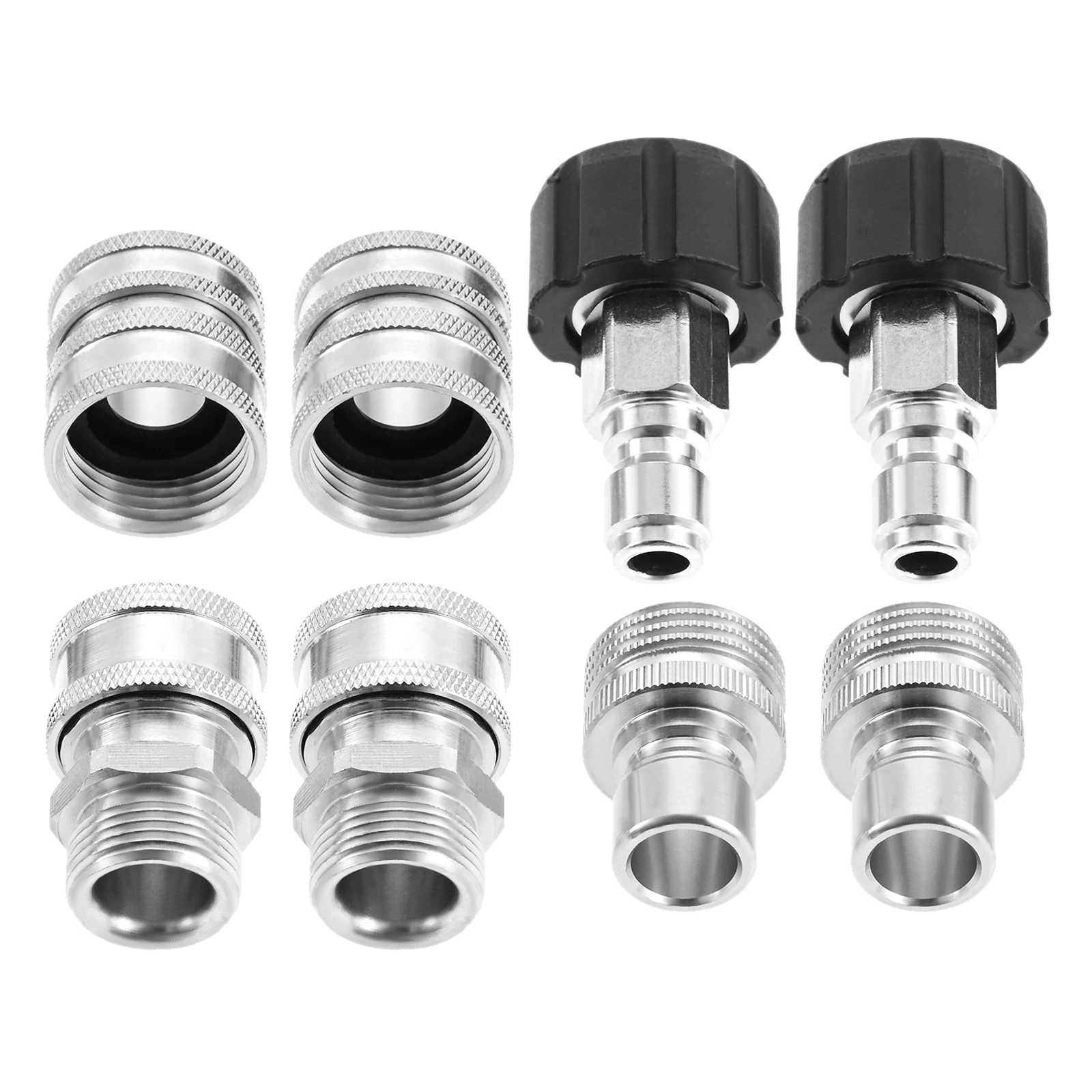 8pcs Pressure Washer Adapter Metric M22-14 to 3/8" Quick Connect 3/4" to 1/2" Release Stainless Steel Couplers Watering Car Wash
