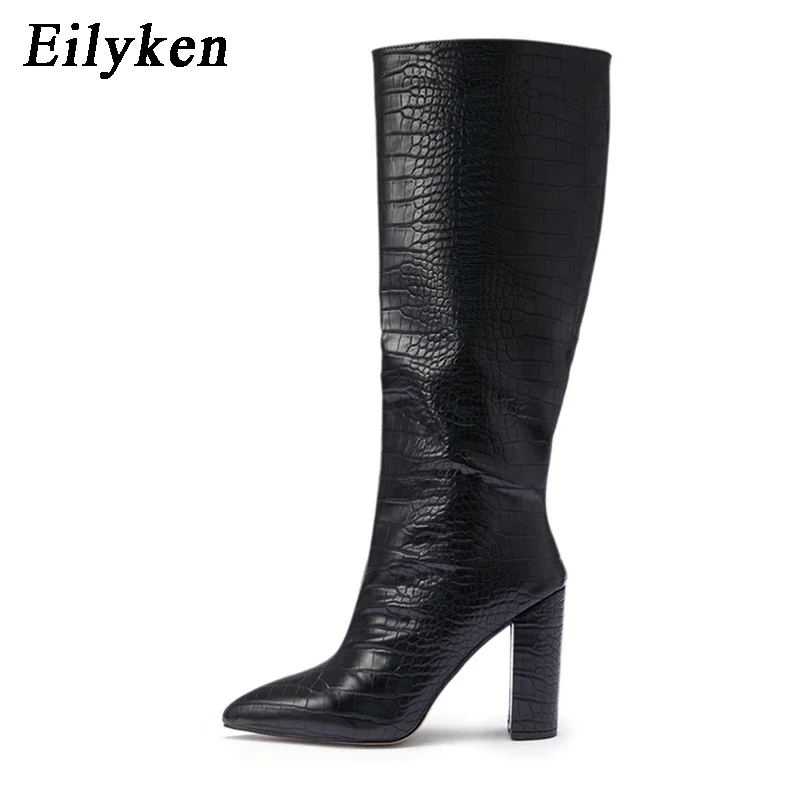 Eilyken Spring Autumn Pointed Toe Women Long Knee-High Boots Fashion Soft Leather Square High Heels Female Shoes - Image 5