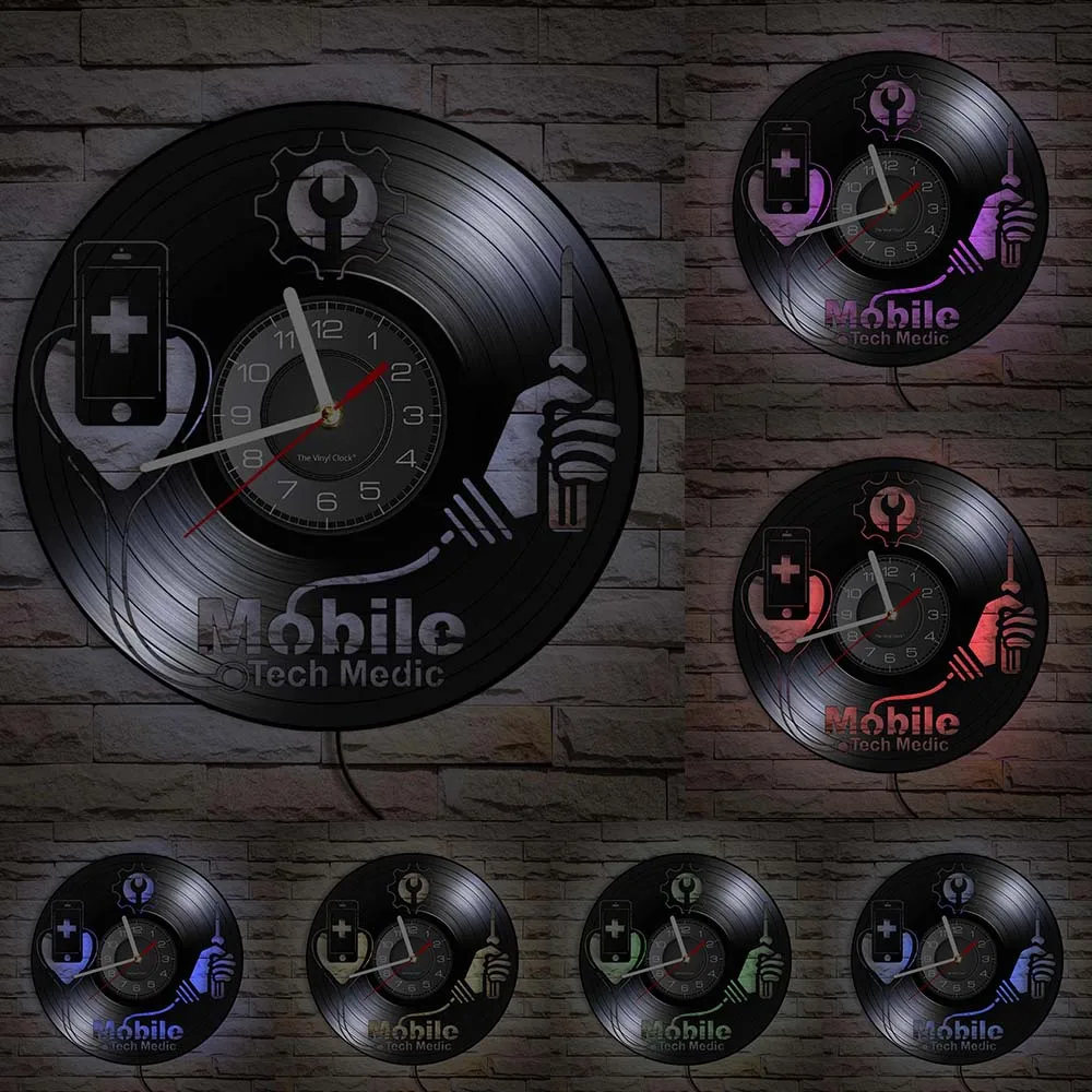 Smart Devices Hospital Fix Sign Mobile Phone Repair Shop Logo Wall Art Wall Clock Mobile Tech Medic Vinyl Record Wall Clock