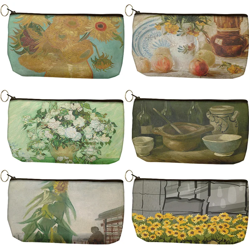 

New Van Gogh Oil Painting Makeup Bag Trend Canvas Cosmetic Bag Large Capacity New Girls and Women Cosmetic Bag Coin Purse