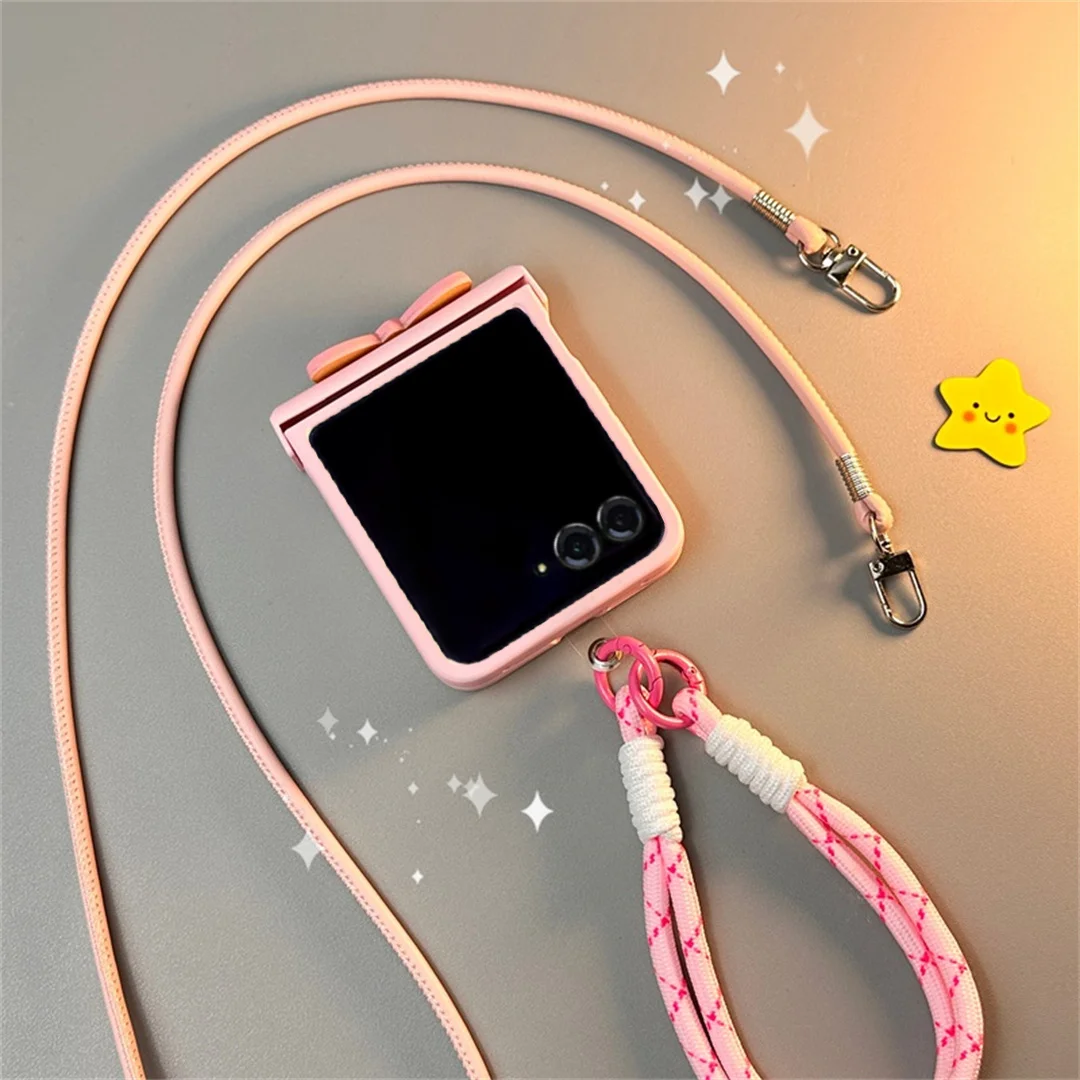 بلون لطيف الوردي القوس الكورية الجلود حبل جراب هاتف لموتورولا رازر 60 الترا Razr2025 رازر 50 الترا ل Flip7 Flip6 5 غطاء #5