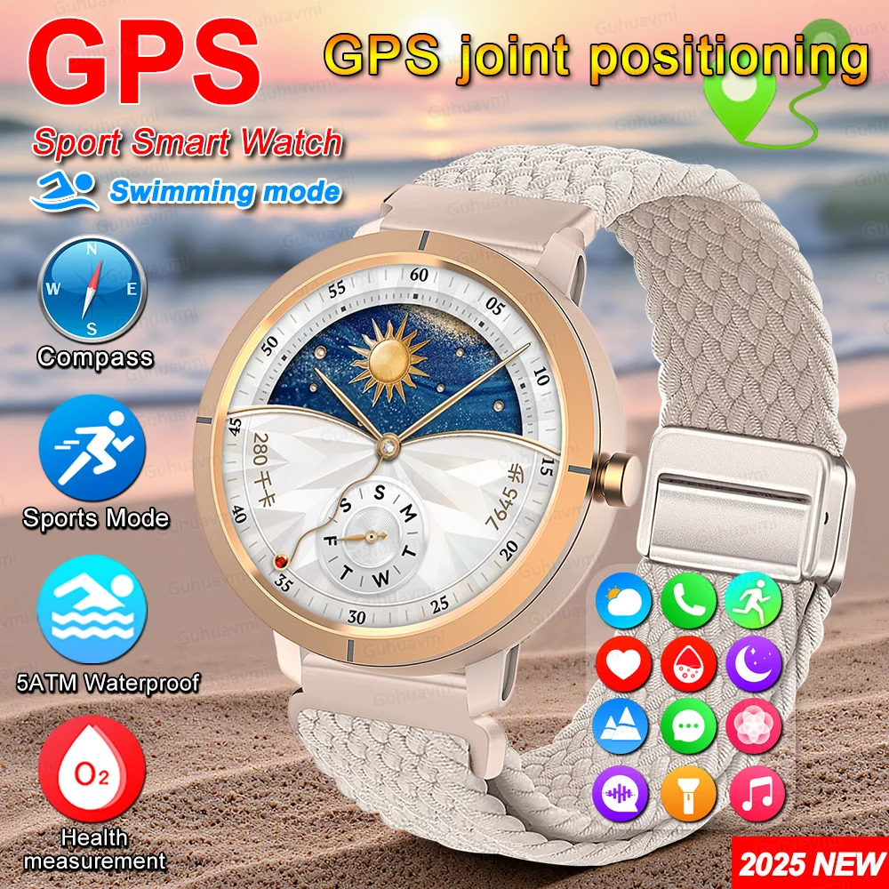 

Смарт-часы для женщин GPS 6-Satellites 1,32 дюйма HD AMOLED-дисплей Встроенный GPS Bluetooth-вызов Спорт 5ATM Водонепроницаемые умные часы ma