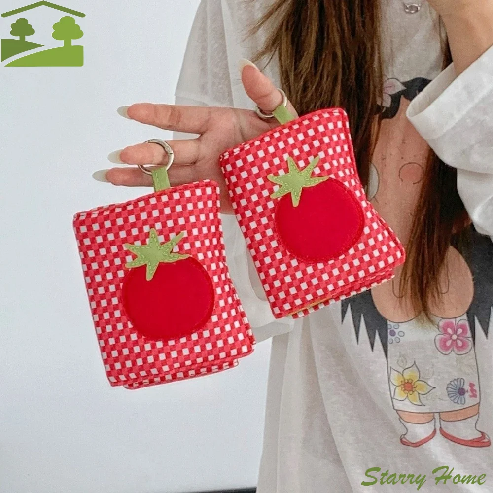 Creative Tomato-Checkered Passport Bag Polyester Lightweight Tomato Jewelry Bag Portable Soft Passport Clip Travel Accessories