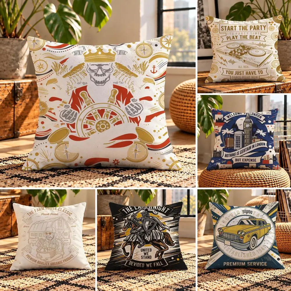 art Retro Badge Crest Cushion Cover Short Plush Throw Pillow Cover Soft Cozy Cushion Case for Sofa Bedroom Home Decor Gift