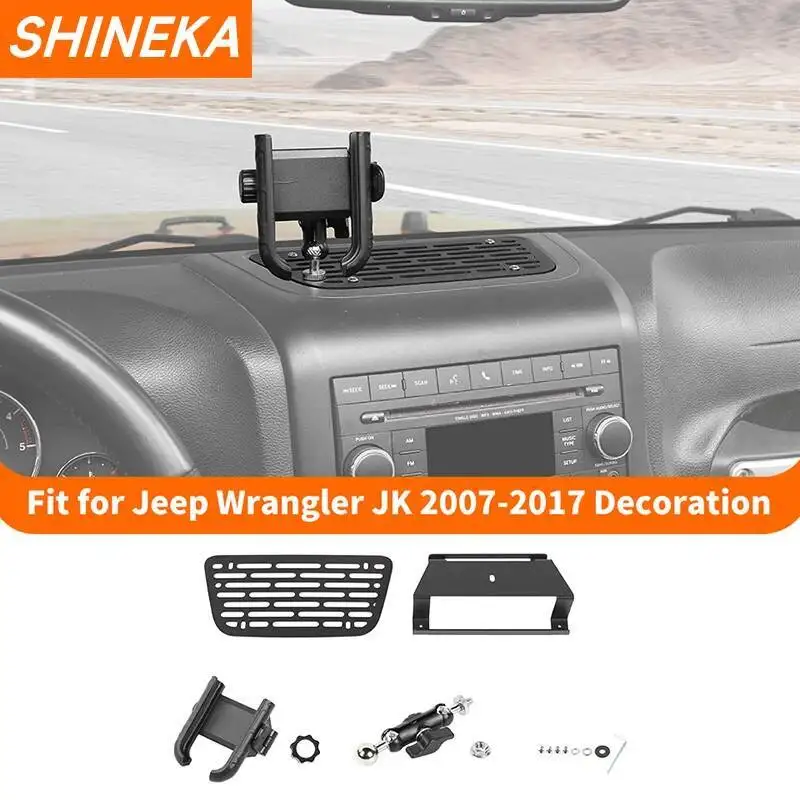 SHINEKA Armaturenbrett-Handyhalterung für Jeep Wrangler JK 2007-2017 Schwarze Mittelkonsolen-Erweiterung Handy-Ständer