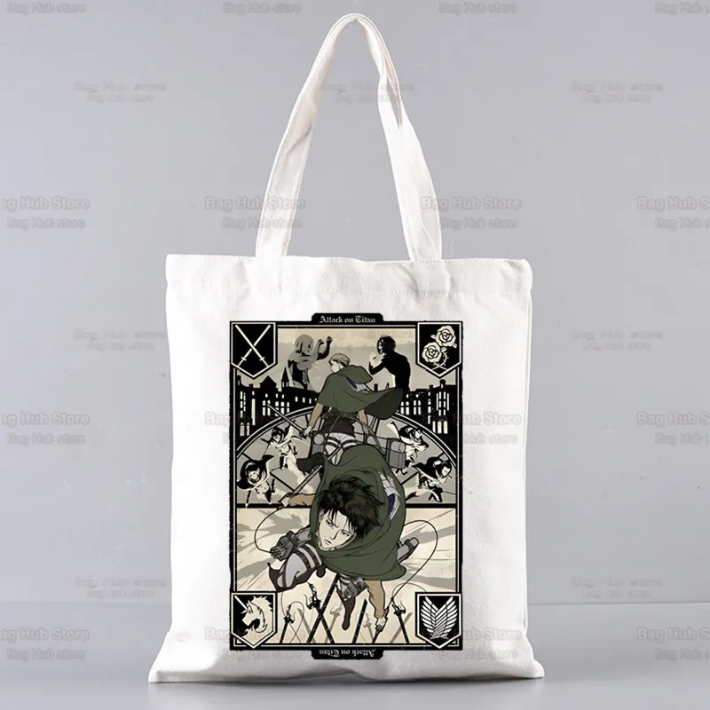 Attack on Titan Shopping Bag Women Handbag Shoulder Bag Ladies Shopper Canvas Bag Commute Large Capacity School Tote Bag