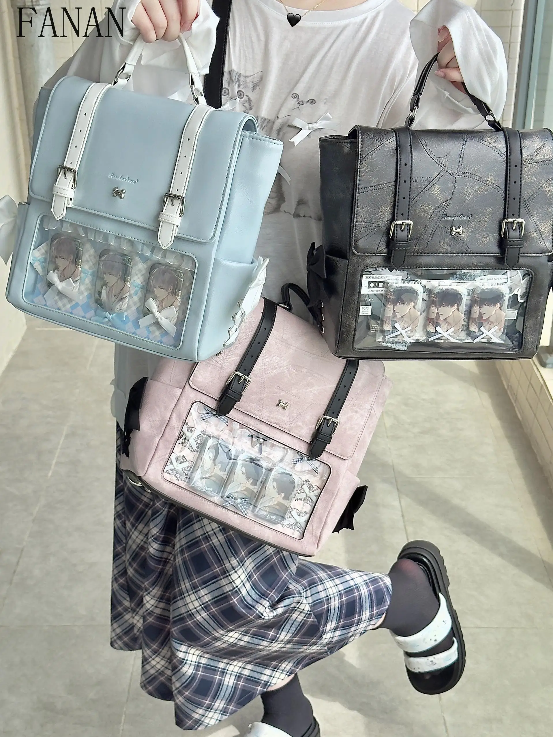 

Shoulders Bow Ribbon PU Casual Backpack Handheld Sweet Cool Japanese Style Sweet and Cute Fashion Women's Backpacks