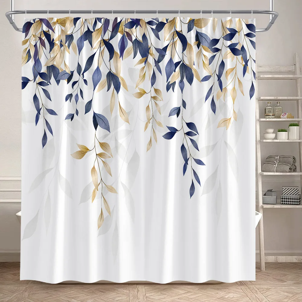 Eucalyptus Leaves Shower Curtains Autumn Brown Leaf Watercolour Plants Modern Bath Curtain Polyester Fabric Home Bathroom Decor