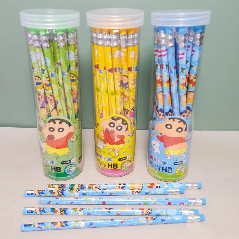 Cartoon 30pcs/Barrel Crayons Shin-Chan Wooden Pencil With Leather Eraser Hb Student Pencil Art Painting Pencil Stationery Gift