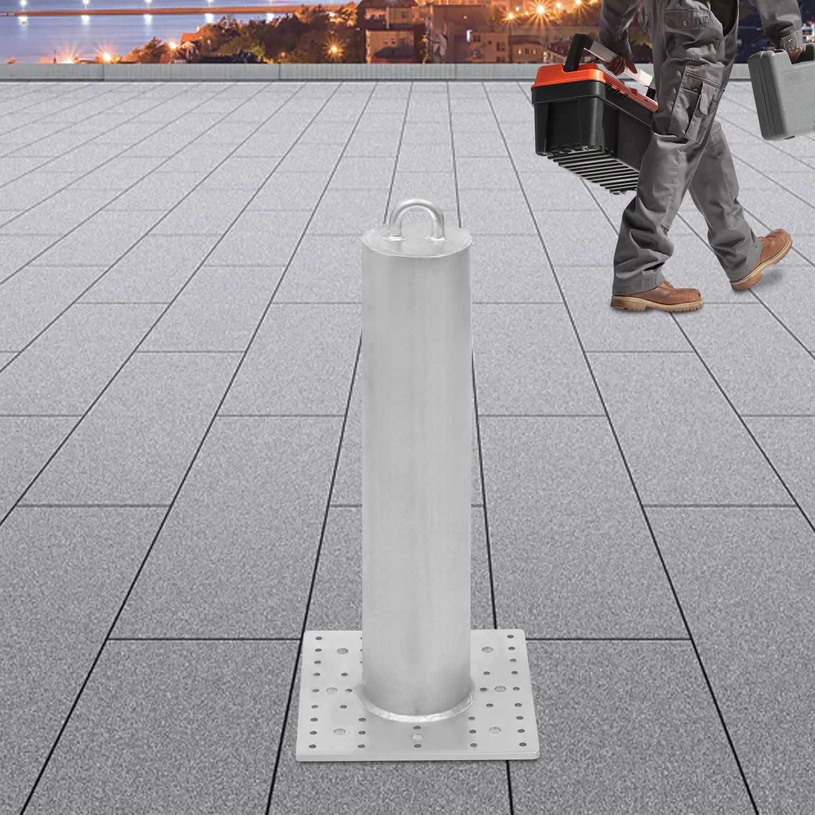 

Iron Commercial Standing Roof Anchor, Heavy-Duty Column Height 24 Inch with Screws, 5000 Lbs Broken, Metal, Concrete Application
