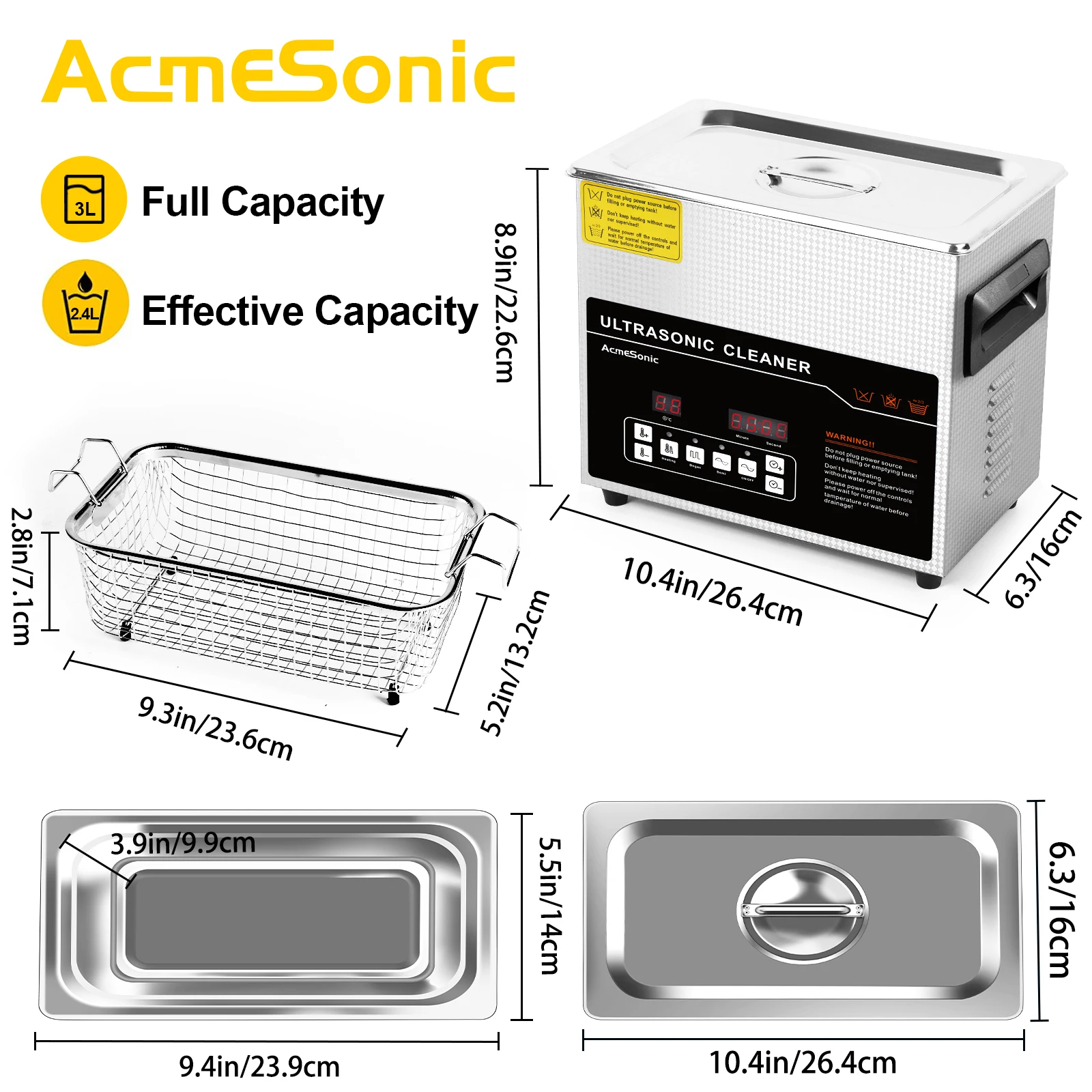 ACMESONIC 3L 120W 40kHz Ultrasonic Cleaner Digital Timer อัพเกรด Degassing โหมดอ่อนโยนสําหรับเครื่องประดับแว่นตาเครื่องมือ