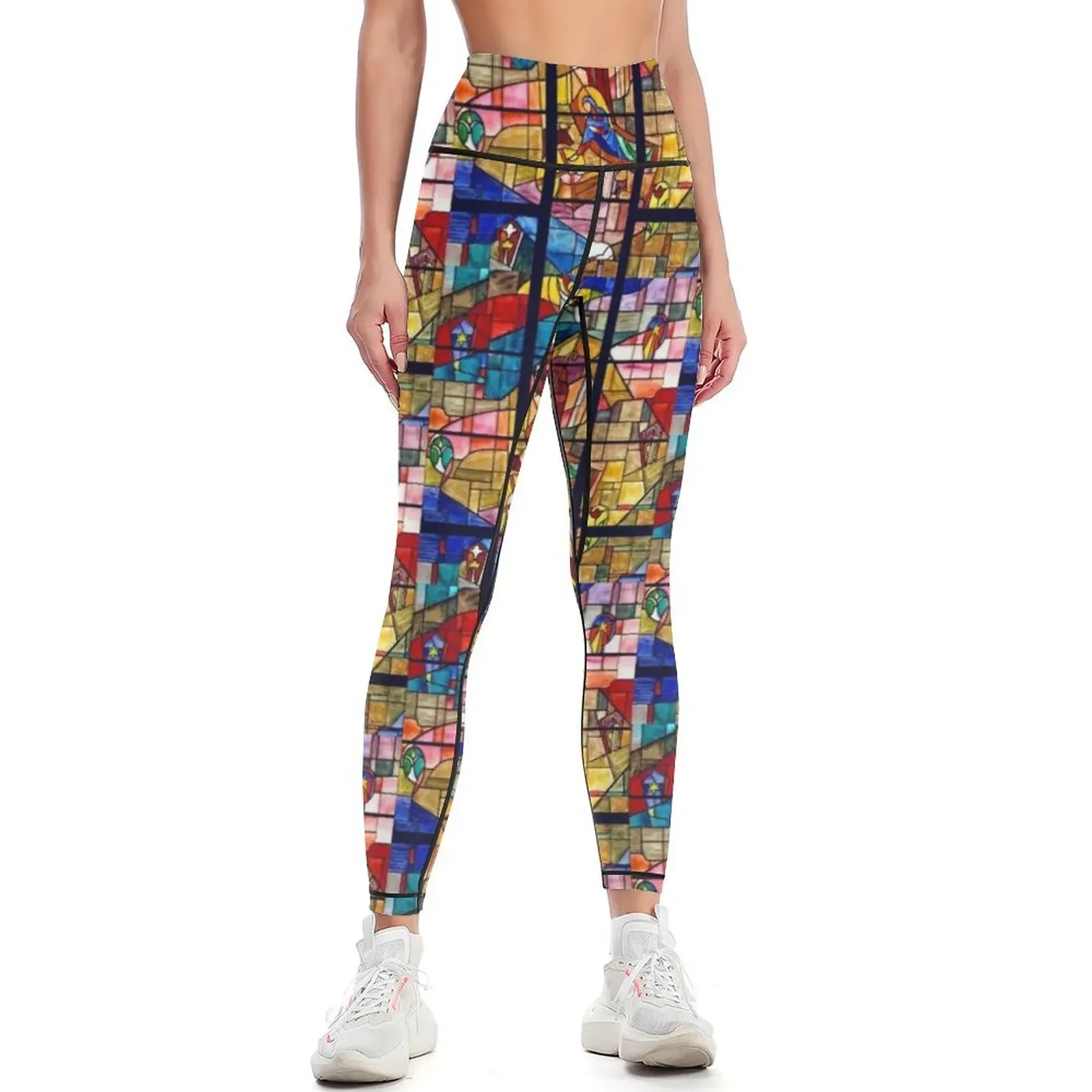 

Stained Glass Nativity Leggings legging pants raises butt Women's pants workout shorts fitness set gym Womens Leggings