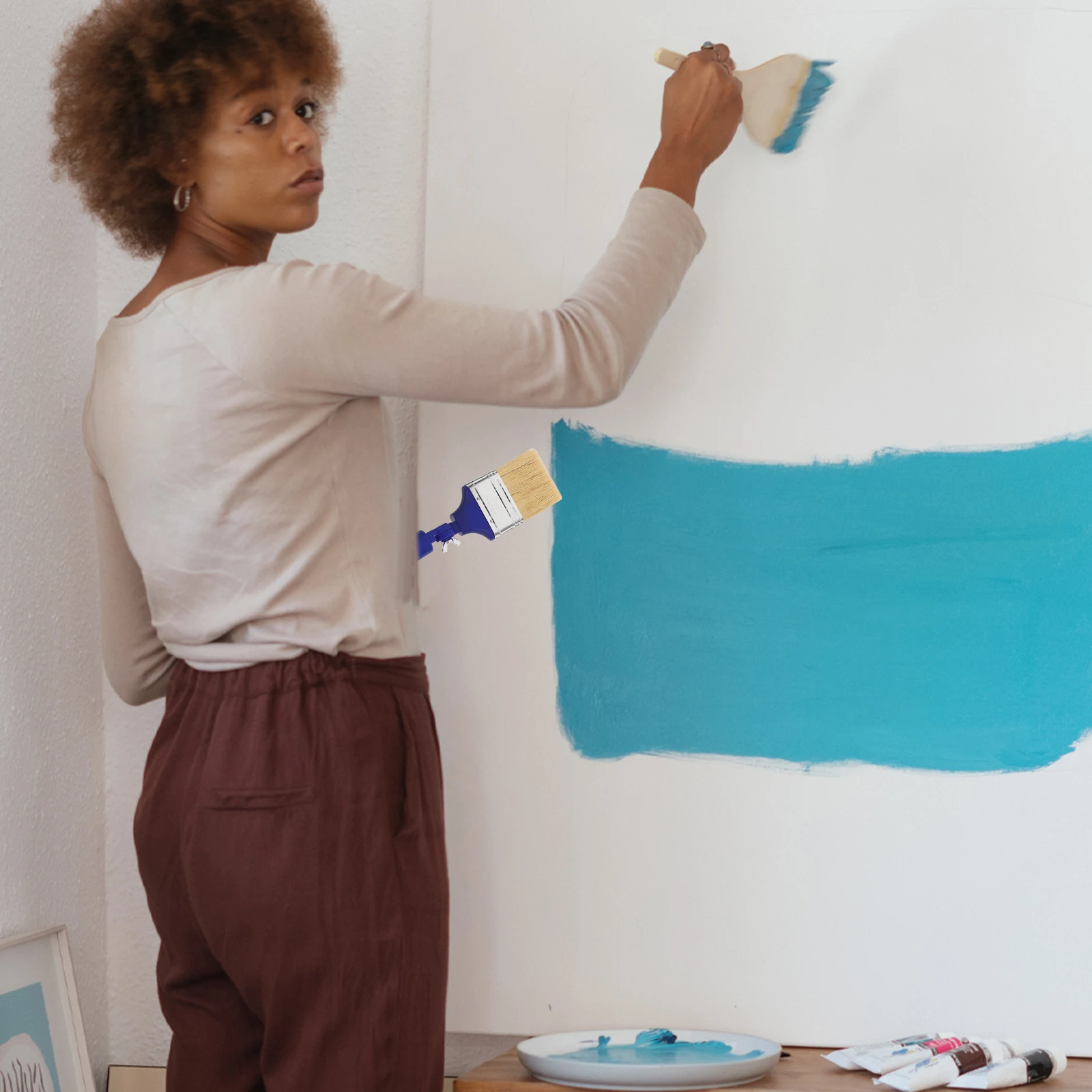 

2.5 Inch Adjustable Paddle Painting Brush Fine Detail Oil Acrylic Paint Brush for Walls Furniture Art Painting Accessories