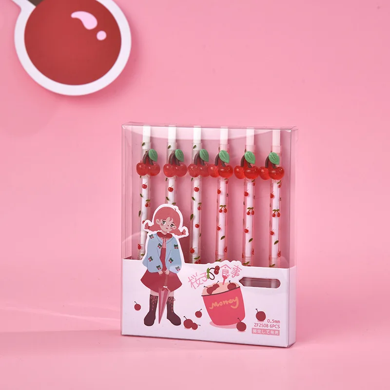 36 pz/scatola Kawaii Cherry Girls penne Gel carino 0.5mm firma meccanica penna Gel studente scuola cancelleria forniture per la scrittura dell'ufficio