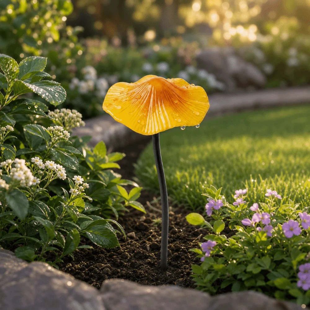 Colorful Garden Decoration Funny Simulation Flower Mushroom Decorative Pile Ornaments Rusty Metal Mushroom Ornaments