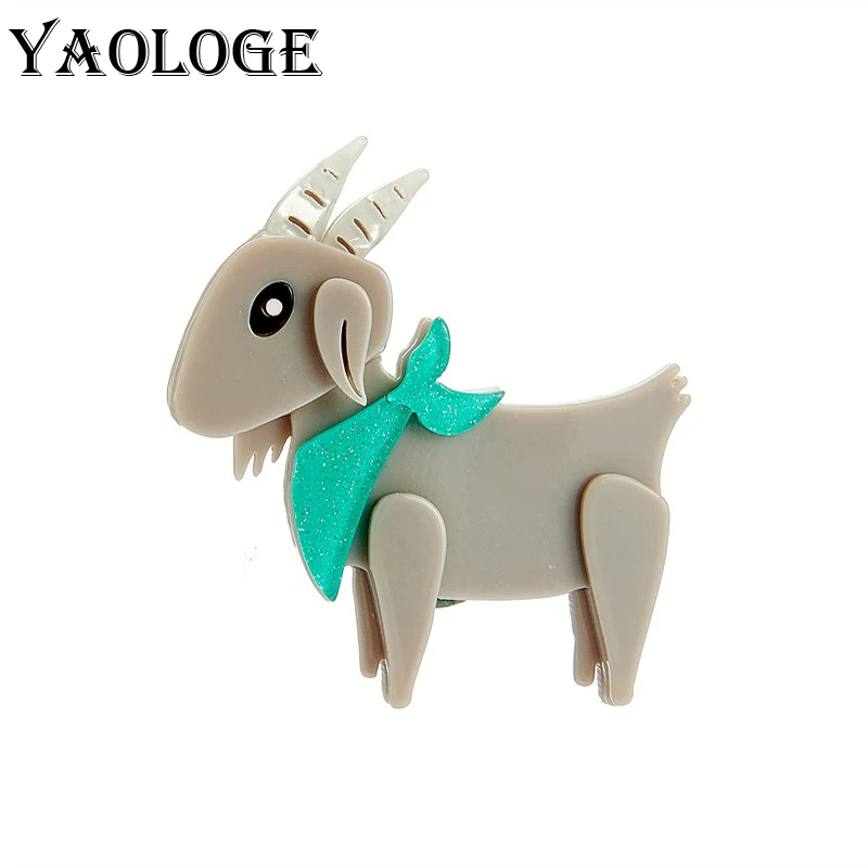 YAOLOGE 2022 New Acrylic Grey Goat Brooches For Women Men Lovely Cartoon Creative Animal Badge Lapel Brooch Pin Jewelry Gift