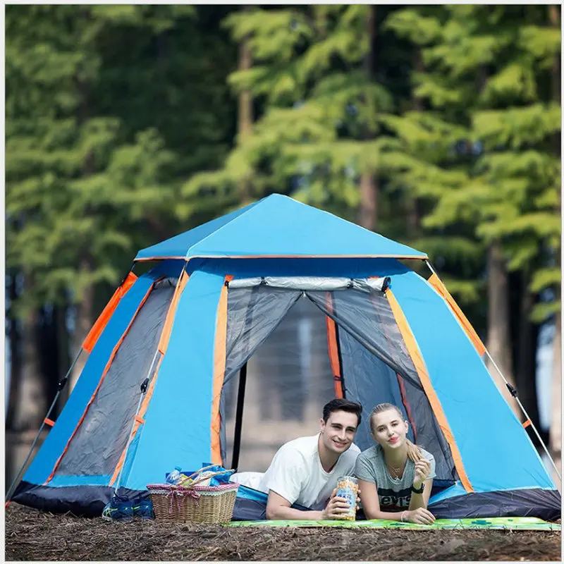 

3-4 Person Pop up Camping Tent Automatic Opening Double Layer Awning Tent for Family Tourist Easy Set Up Large Cabin Tent