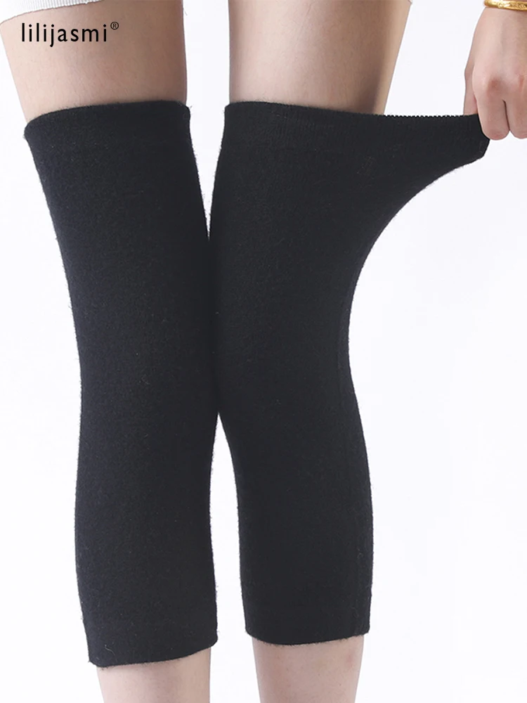 100% Lã Unisex Joelho Manga Sólida Inverno Coldproof Joelhos Quentes Homens De Malha Alta Joelheira Protetores Leg Warmers Mulheres Outono