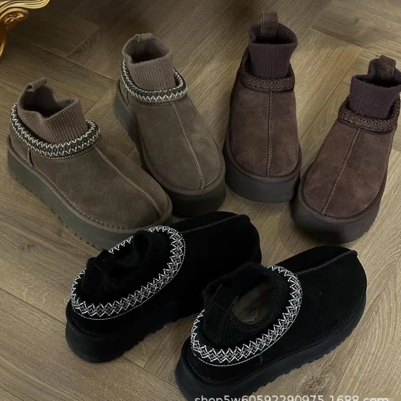 Hohe Schneestiefel, SGGU, für Damen und Herren, im ethnischen Stil, mit Schnürung, große Damengrößen, Baumwollstiefel, aus gestricktem Rindsleder, Wolle. – Detail 2