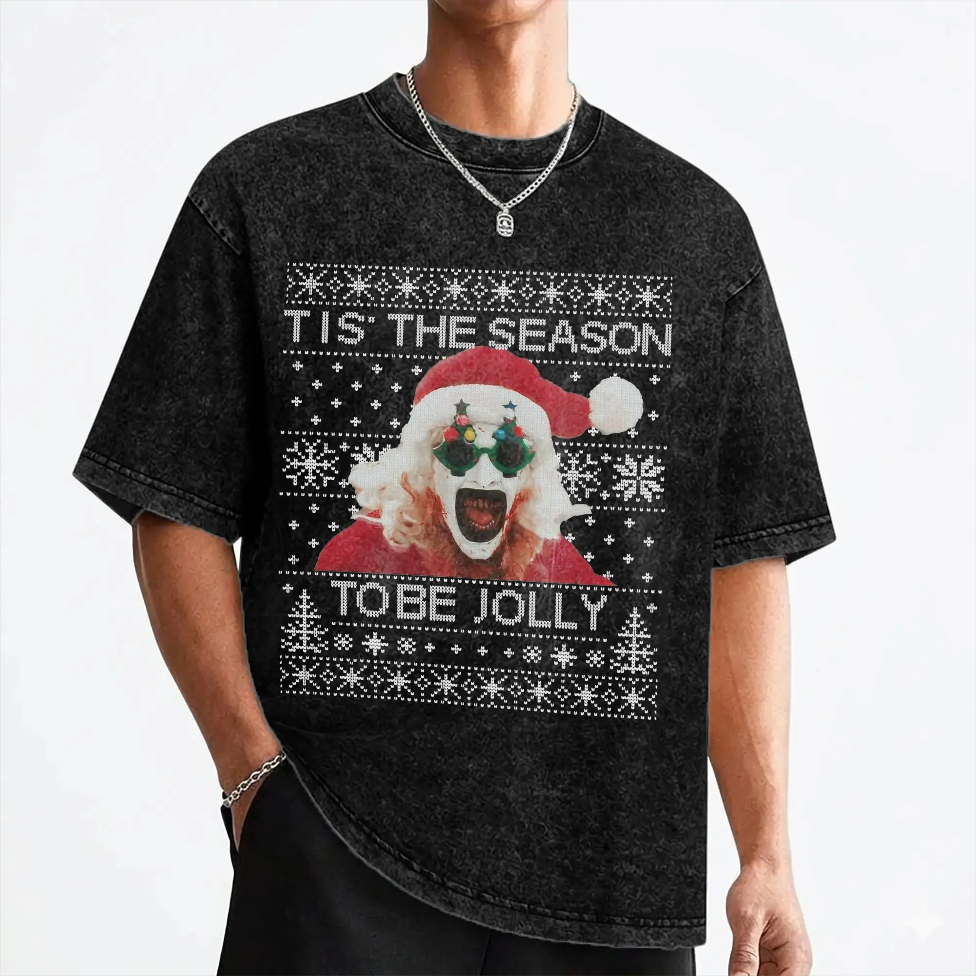 Terrifier Santa Christmas Art The Clown T Shirts Washed Short Sleeve Oversize T-Shirts Halloween Men Women Tee Shirt