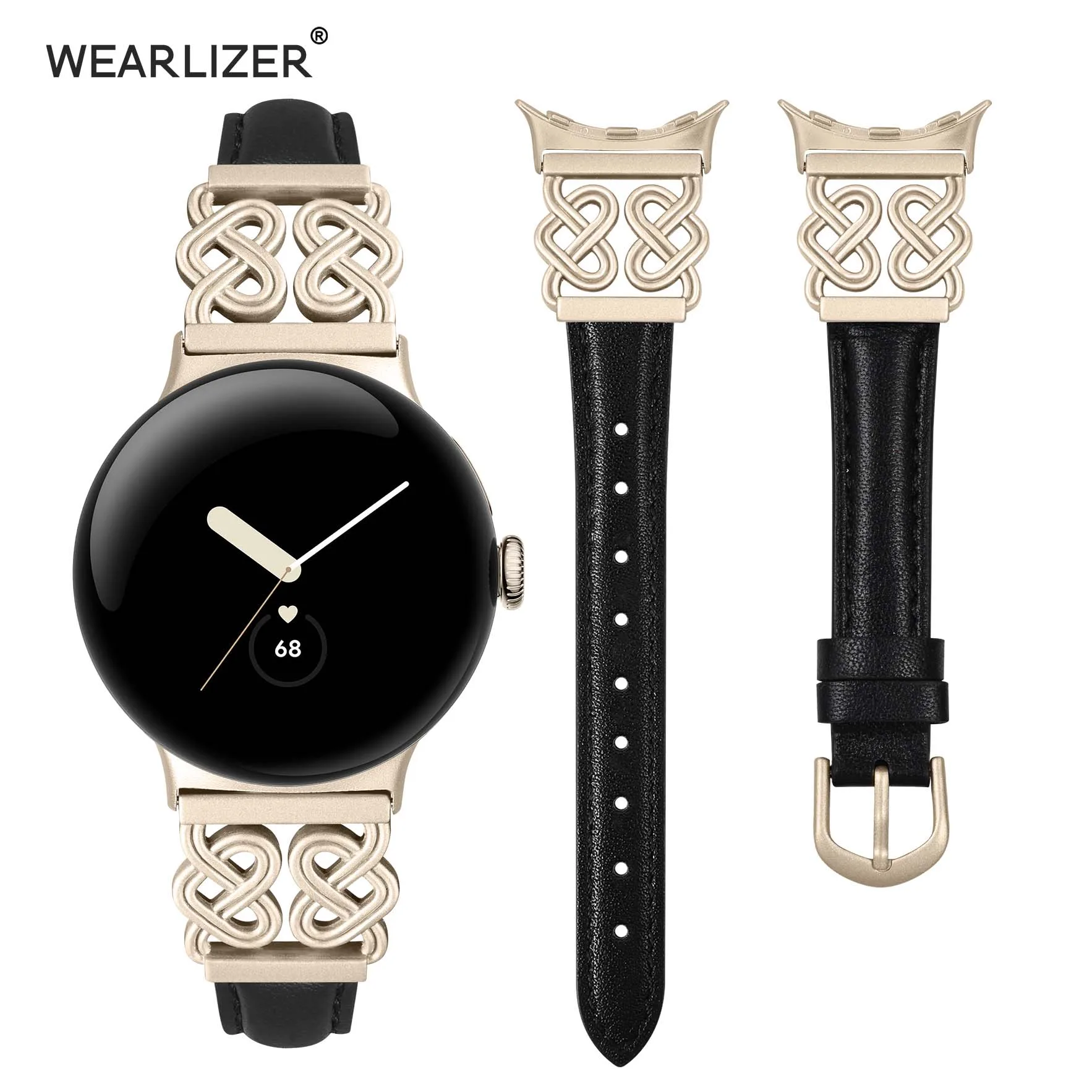 

Wearlizer Leather Band For Google Pixel Watch 3 41mm/2/1 Women Slim Thin Leather Dressy Strap with HeartKnot Metal Buckle