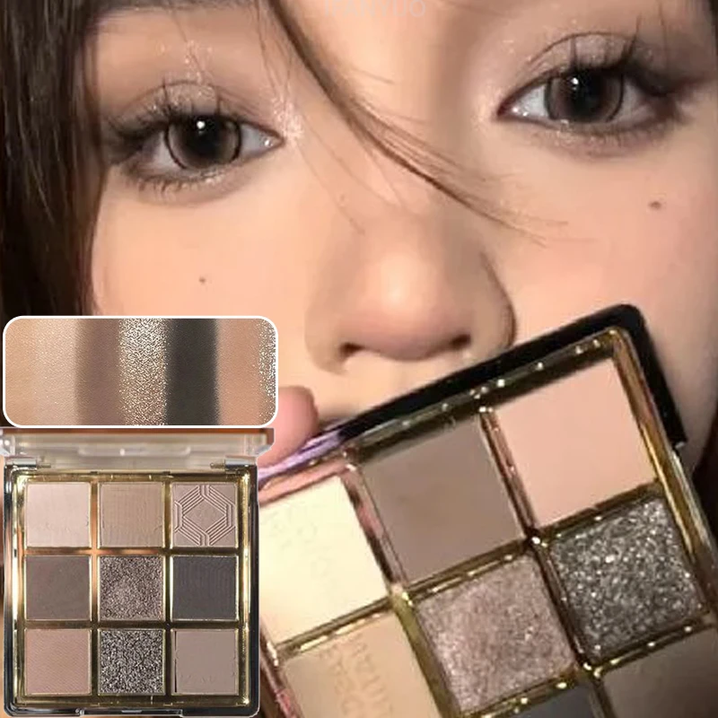 Paleta de sombra de ojos de 9 colores, sombra de ojos con brillo mate perla en tonos tierra, lentejuelas brillantes, pigmentos de contorno de ojos, maquillaje de ojos metálico