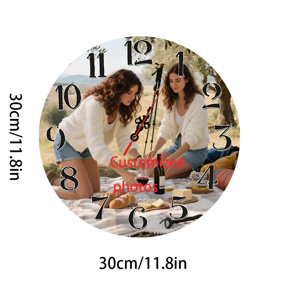 An outdoor camping photo-themed custom image wall clock - a 12-inch wooden custom home decoration wall clock